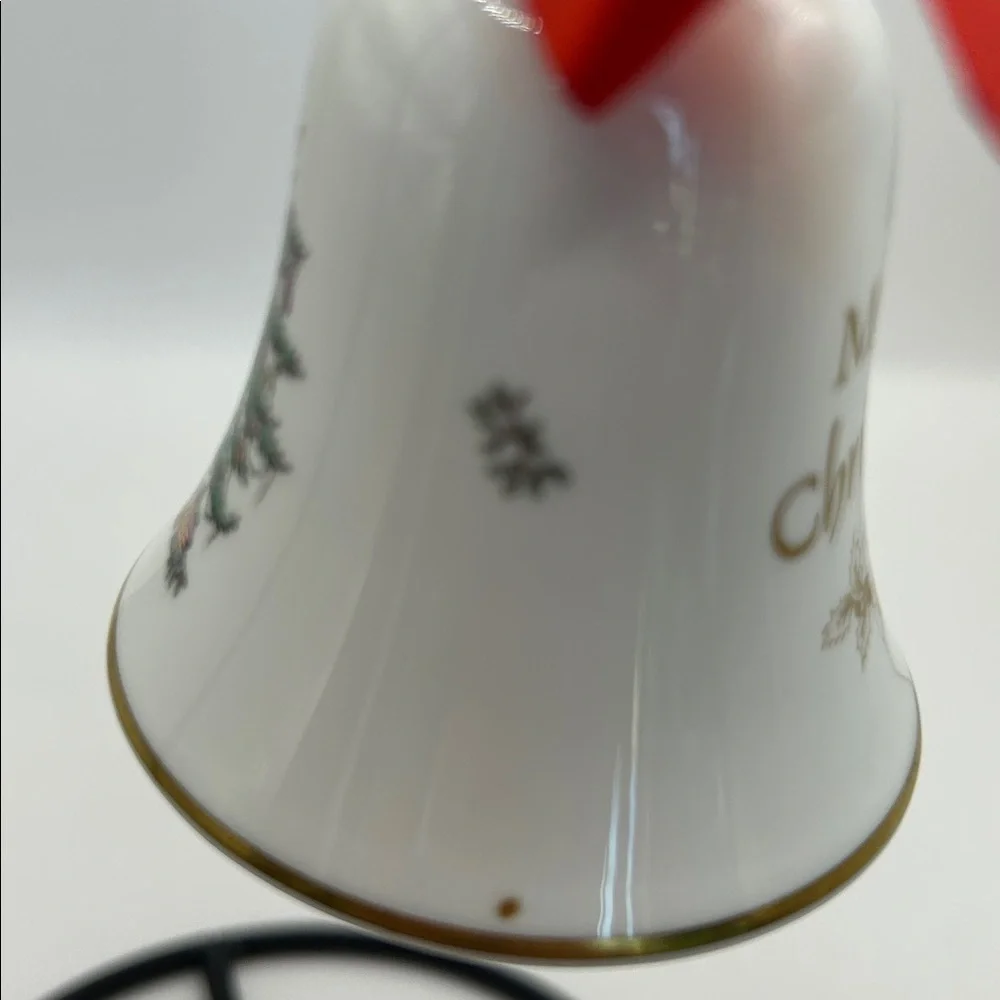 Spode Festive Bell Ornament with Red Ribbon